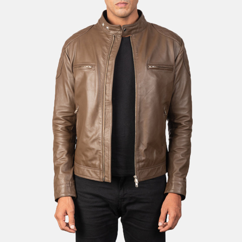 Gatsby Mocha Jaqueta Biker de Couro para Homem