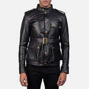 Germain Preto Blusão de Couro para Homem in Black Cowhide Leather - Front Profile View &amp; Tailored Silhouette | Buy Online