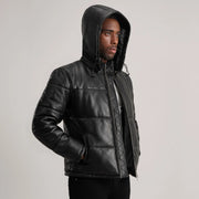 
Tan Brown Sheepskin Leather Hooded Jacket - Vista traseira com ombros definidos e bainha impecável