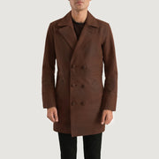 Men's Half Life Castanho Casaco de Couro para Homem in Distressed Brown Cowhide Leather - Front Profile View &amp; Tailored Silhouette | Buy Online