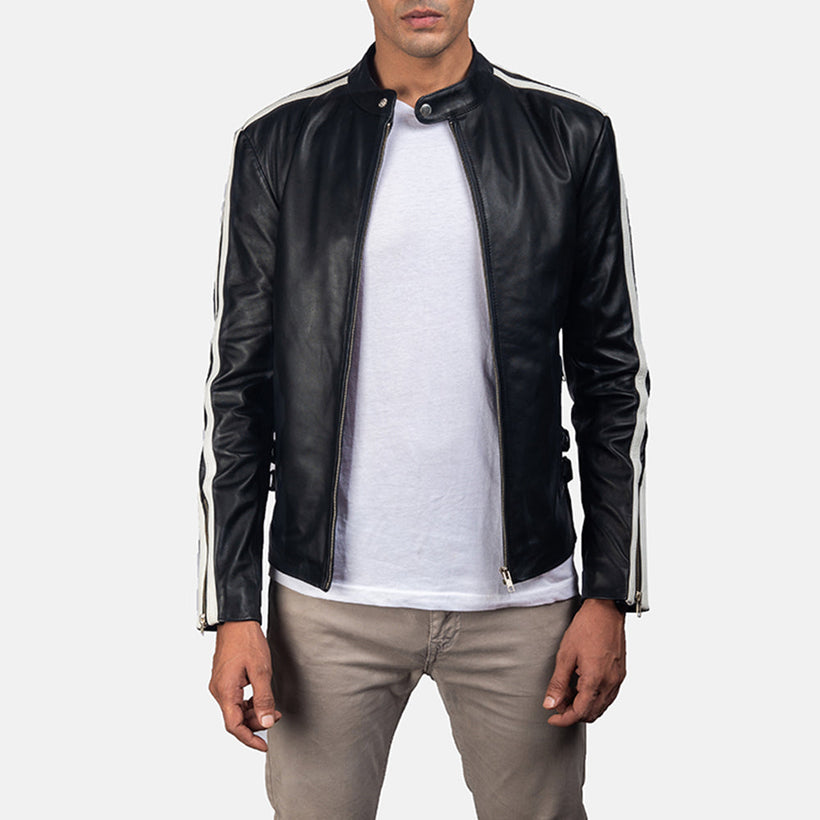 Hank Preto Jaqueta Biker de Couro para Homem
