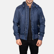 
Blue Hooded Bomber Jacket in Blue Nylon - Vista frontal e silhueta ajustada | Comprar online