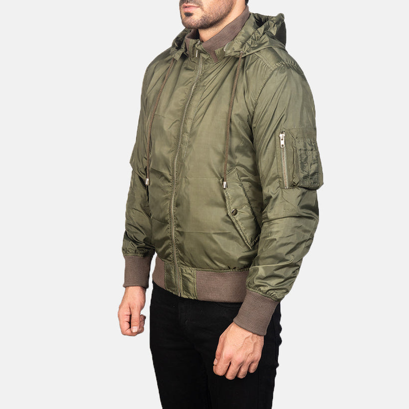 Hanklin MA-1 Verde Hooded Blusão Bomber de Couro para Homem