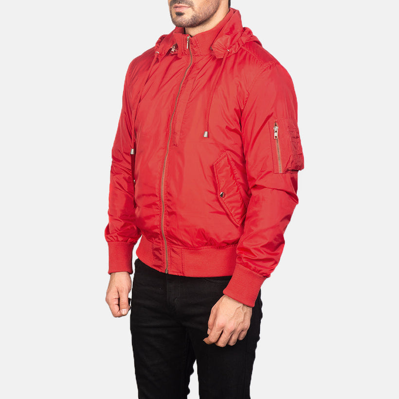 Hanklin MA-1 Vermelho Hooded Blusão Bomber de Couro para Homem