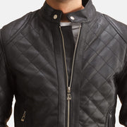 
Vista detalhada of Band with Snap Button & Zipper Hardware on Henry Acolchoado Preto Jaqueta de Couro para Homem