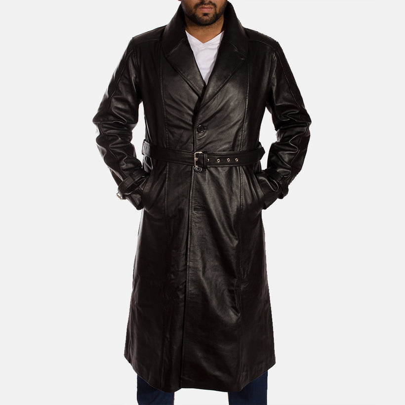 Hooligan Preto Trench Casaco em Couro em Couro em Couro para Homem