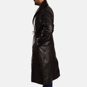 
Vista detalhada of Notch & Button & Waist belt Hardware on Hooligan Preto Trench Casaco em Couro em Couro em Couro para Homem