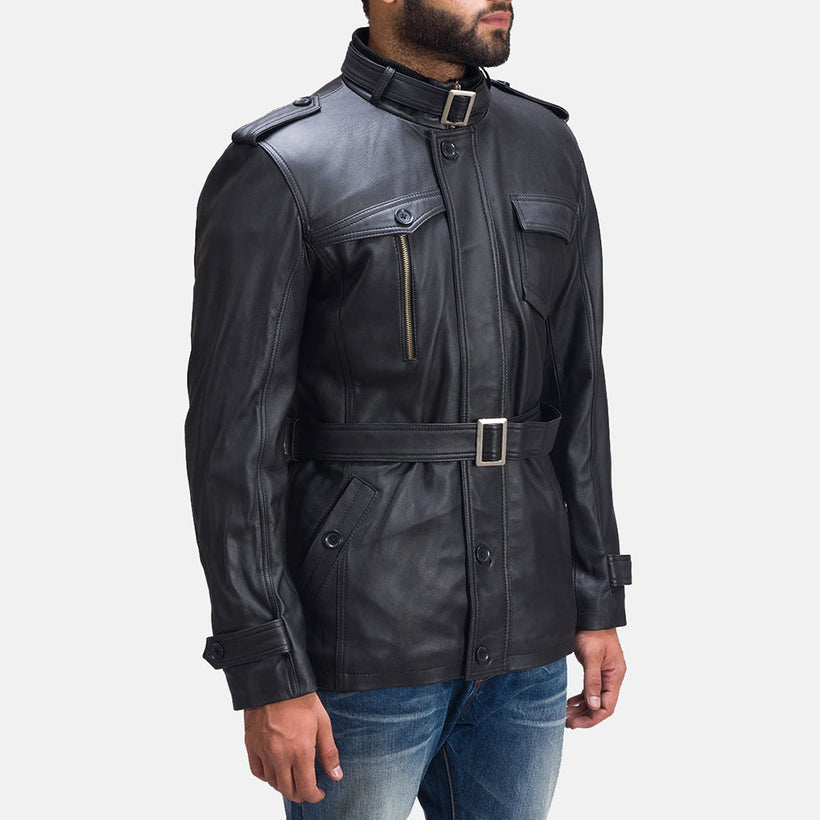 Hunter Preto Blusão de Couro para Homem