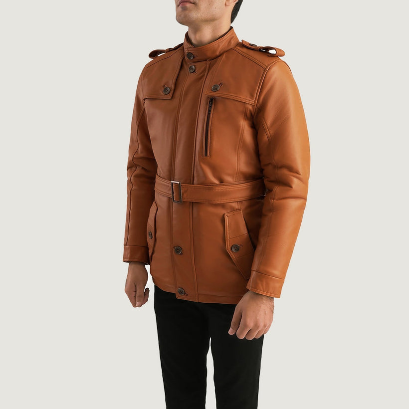 Hunter Caramelo Castanho Fur Jaqueta de Couro para Homem