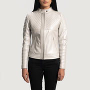 
Ice Maiden Silver Acolchoado Jaqueta Biker de Couro para Mulher in Silver Sheepskin Leather - Vista frontal e silhueta ajustada | Comprar online