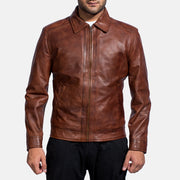 
Open hem & Hem Craftsmanship Construction Detail on Inferno Castanho Jaqueta de Couro para Homem