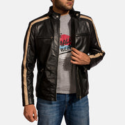 Men's Jack Preto Blusão Biker de Couro para Homem - Lateral Side Profile View Showing Sleeve Cut &amp; Athletic Taper Fit