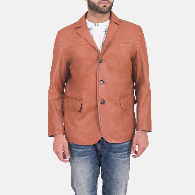 James Castanho Claro Castanho Blazer de Couro de Couro para Homem