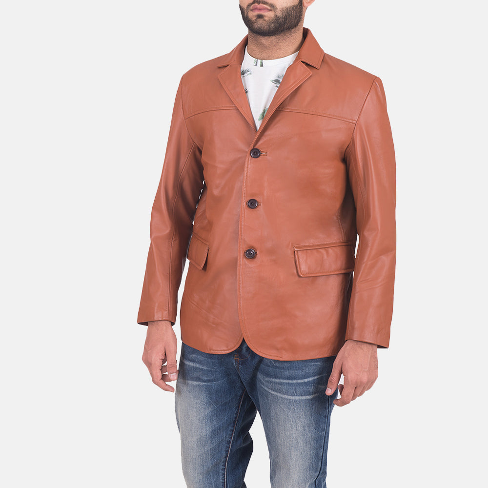 Brown Sheepskin leather Blazer - Back View Showing Tailored Shoulder Fit &amp; Clean Hemline