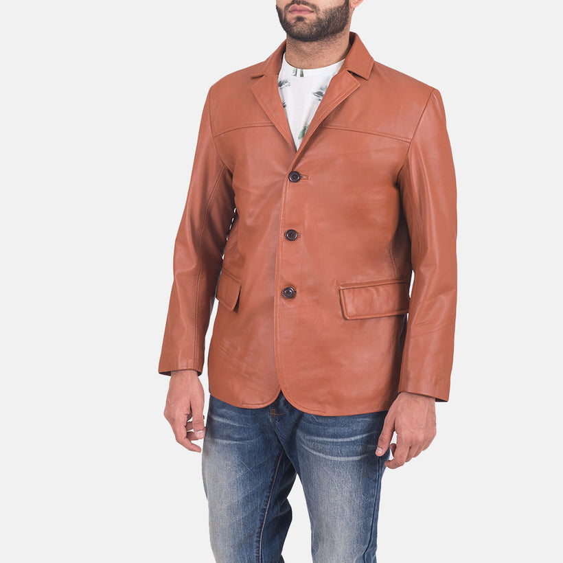 James Castanho Claro Castanho Blazer de Couro de Couro para Homem