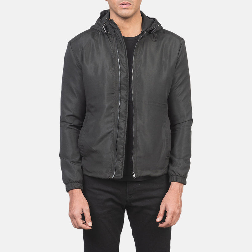 Jimmy Preto Hooded Windbreaker Jaqueta de Couro para Homem