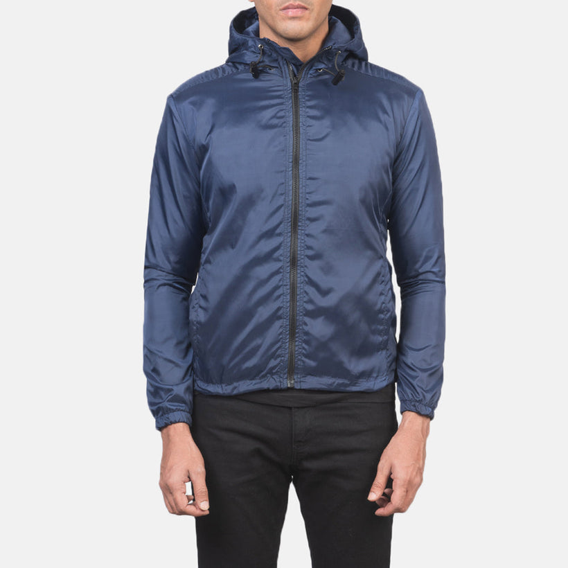 Jimmy Azul Hooded Windbreaker Jaqueta de Couro para Homem