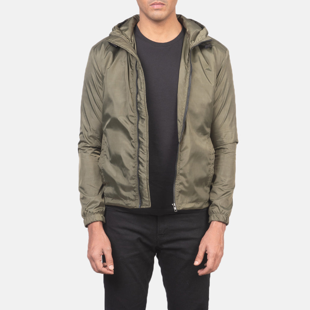 
Jimmy Verde Hooded Windbreaker Jaqueta de Couro para Homem in Green Nylon - Vista frontal e silhueta ajustada | Comprar online