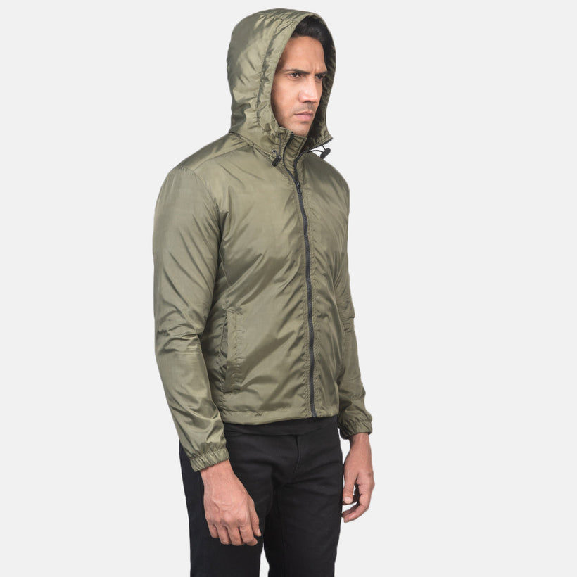 Jimmy Verde Hooded Windbreaker Jaqueta de Couro para Homem