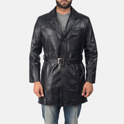 Men's Jordan Preto Casaco de Couro para Homem in Black Cowhide Leather - Front Profile View &amp; Tailored Silhouette | Buy Online