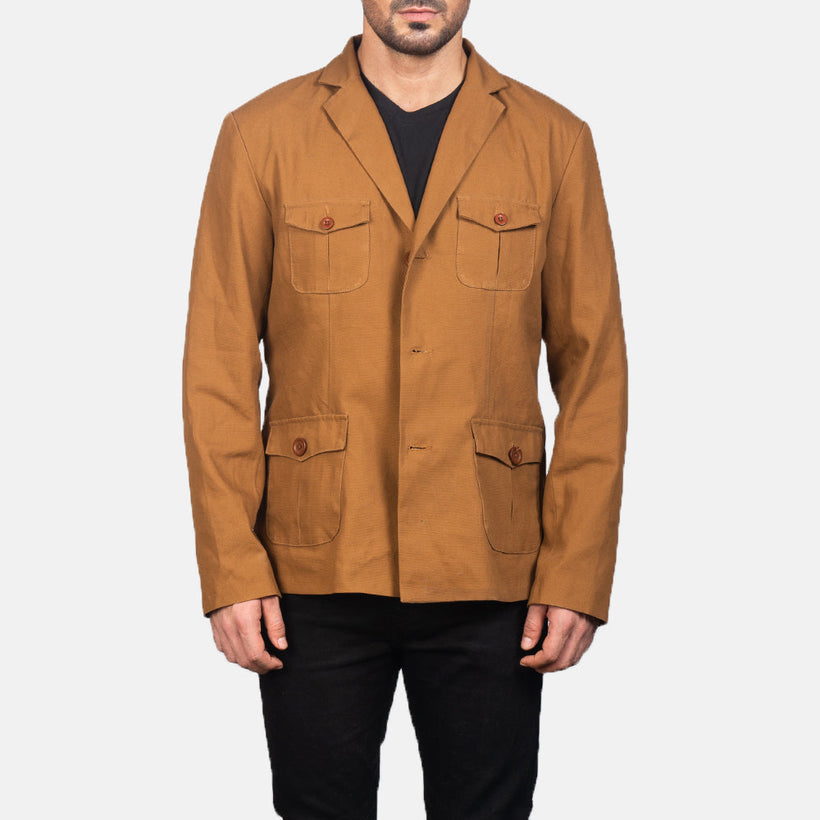 Kajetan Khaki Safari Blusão de Couro para Homem