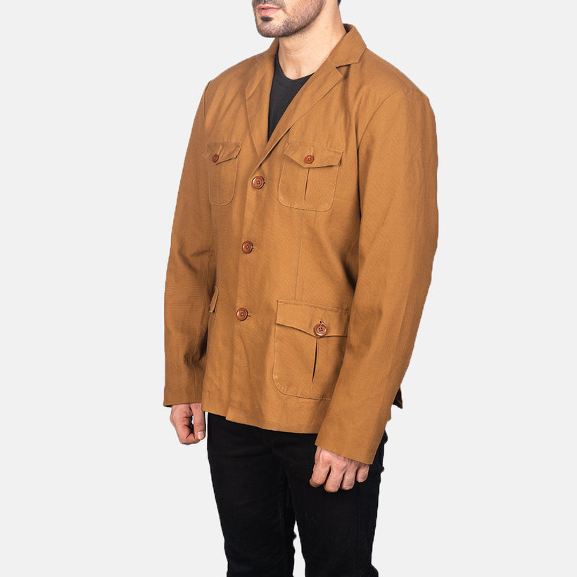 Kajetan Khaki Safari Blusão de Couro para Homem