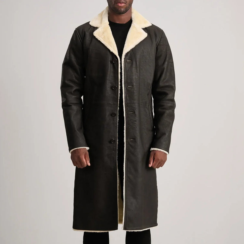 Kolby Castanho Shearling Casaco em Couro para Homem