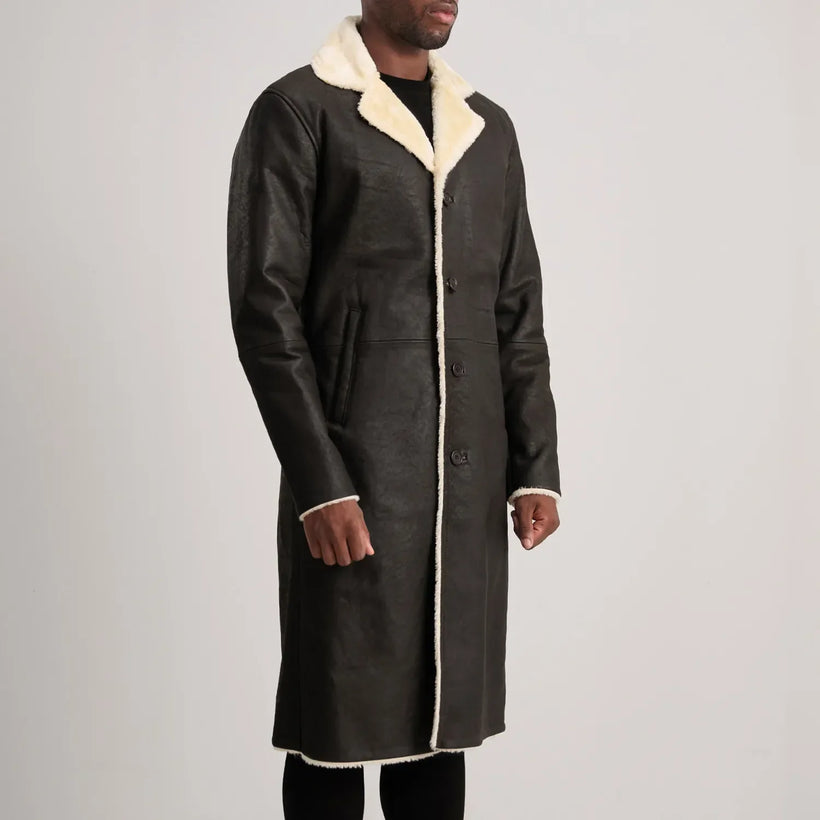 Kolby Castanho Shearling Casaco em Couro para Homem