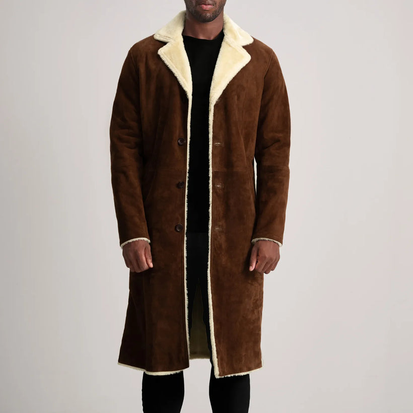 Kolby Castanho Suede Shearling Casaco em Couro para Homem