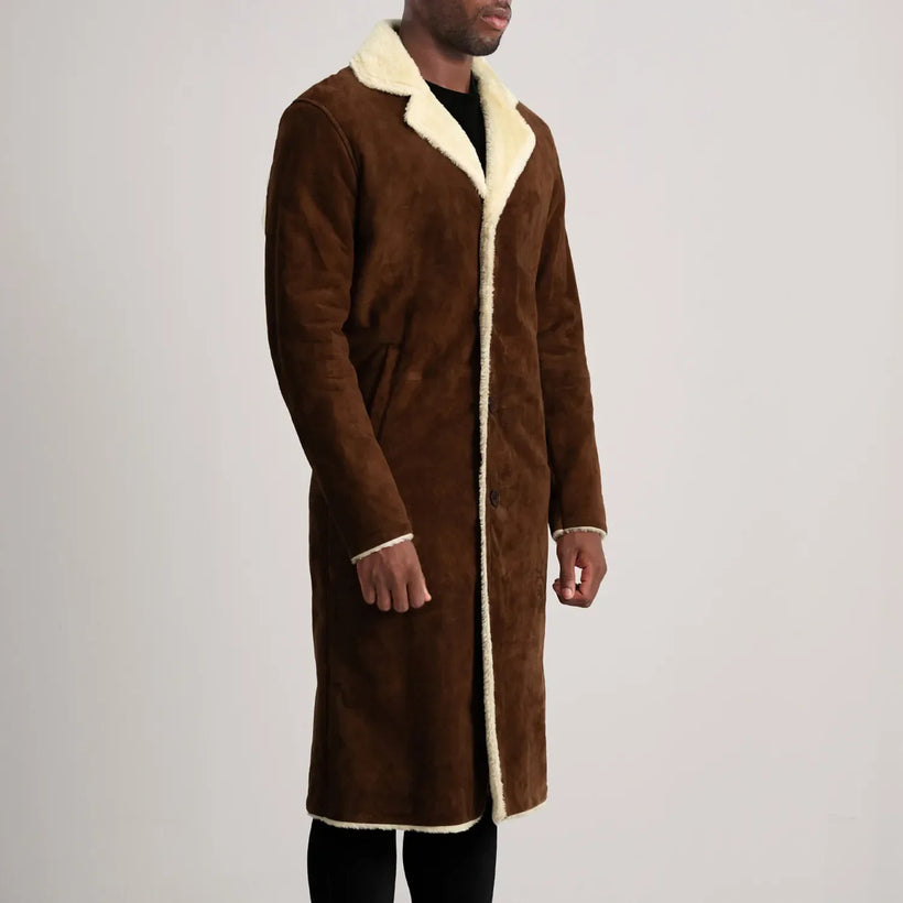 Kolby Castanho Suede Shearling Casaco em Couro para Homem