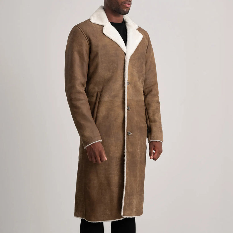 Kolby Distressed Castanho Leather Shearling Casaco em Couro para Homem