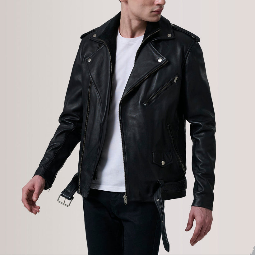 Kole Preto Leather Double Rider Blusão de Couro para Homem