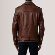 
Vista detalhada of Notch & Zipper & Waist Straps Hardware on Kole Waxed Castanho Leather Double Rider Jaqueta de Couro para Homem
