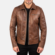 
Open Hem & Hem Craftsmanship Construction Detail on Lavendard Brown Leather Biker Jacket