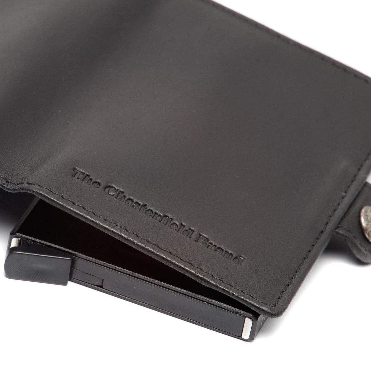 Lagos Full-Grain Leather Card Holder para Mulher - Structured Side Profile Showing Gusset Depth &amp; Expansion Capacity