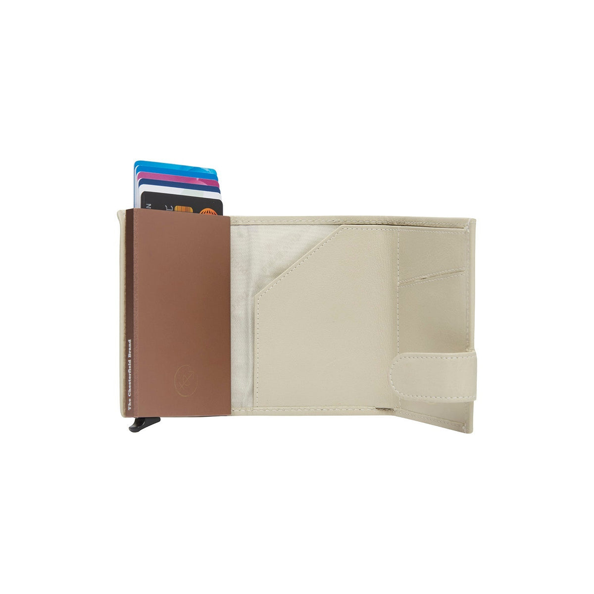 Sabana Full-Grain Leather Card Holder para Mulher - Structured Side Profile Showing Gusset Depth &amp; Expansion Capacity