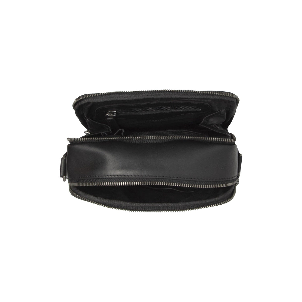 Solid Antique Brass Hardware & Heavy-Duty Dual Zipper Detail on Arendal Full-Grain Leather Crossbody Bag