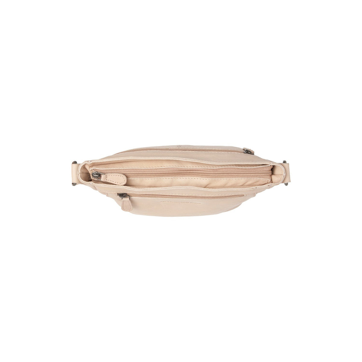 
Solid Antique Brass Hardware & Heavy-Duty Dual Zipper Detail on Aston Mala a tiracolo em couro