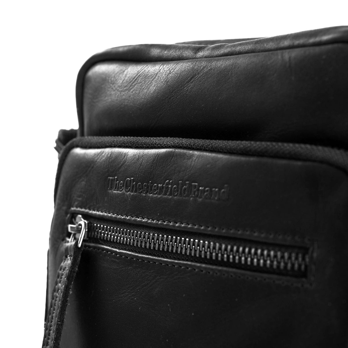 Solid Antique Brass Hardware &amp; Heavy-Duty Dual Zipper Detail on Birmingham Full-Grain Leather Crossbody Bag para Homem