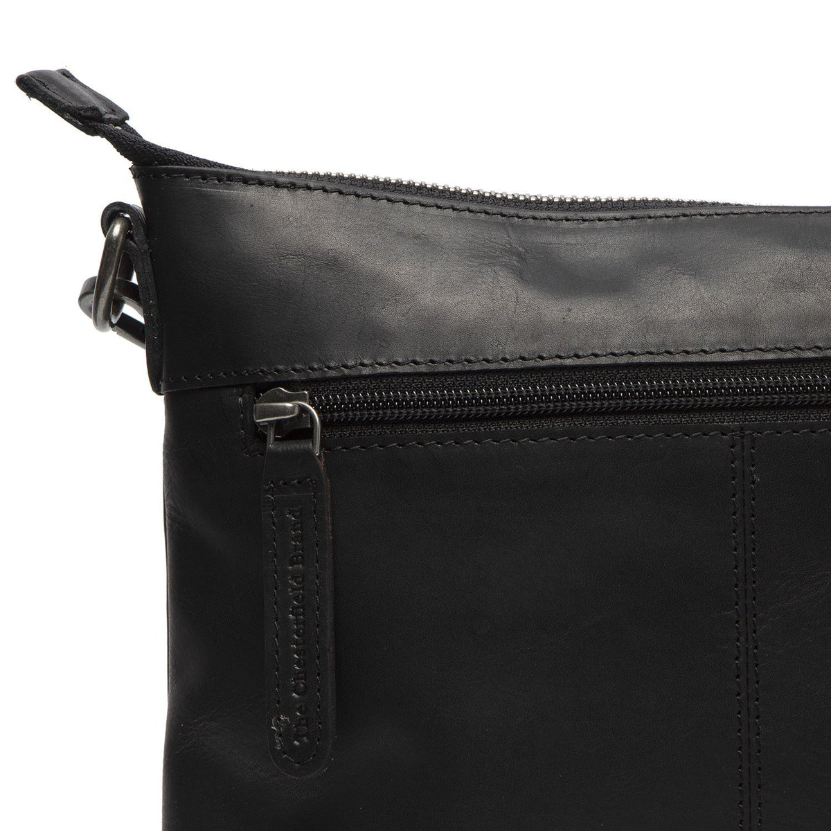 
Solid Antique Brass Hardware & Heavy-Duty Dual Zipper Detail on Faro Mala a tiracolo em couro