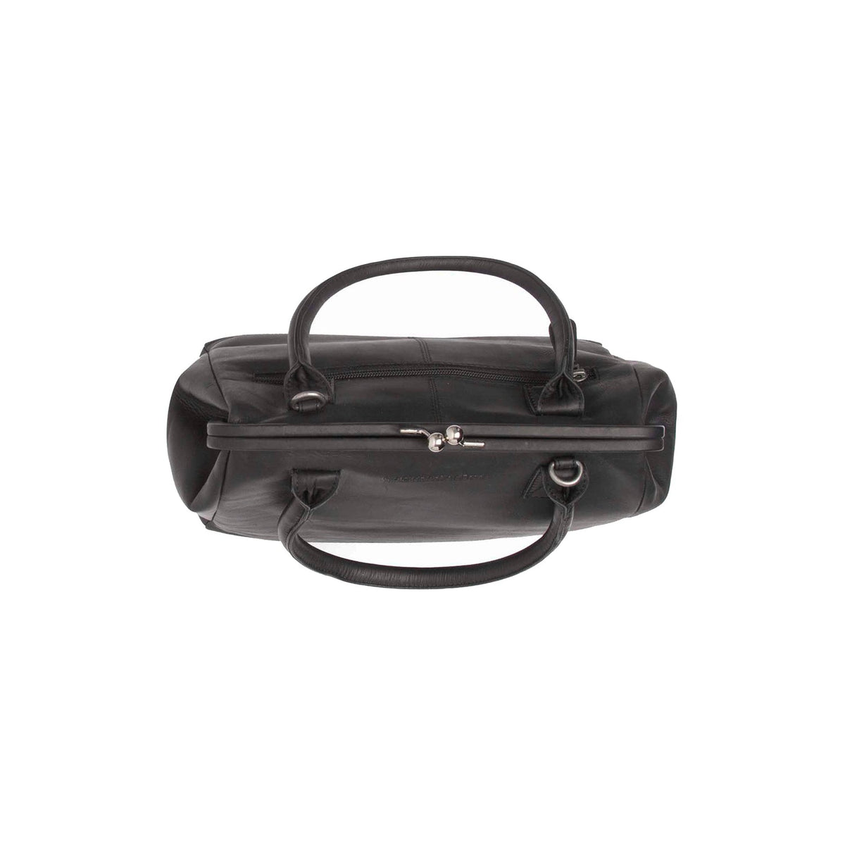 Close-Up Detail of Classic Collar &amp; Heavy-Duty Zipper Hardware on Dorin Full-Grain Leather Handbag para Mulher