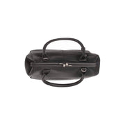Close-Up Detail of Classic Collar &amp; Heavy-Duty Zipper Hardware on Dorin Full-Grain Leather Handbag para Mulher