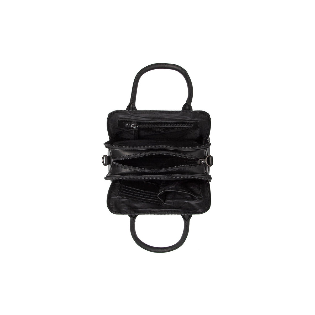 Close-Up Detail of Classic Collar &amp; Heavy-Duty Zipper Hardware on Ezra Full-Grain Leather Handbag para Mulher