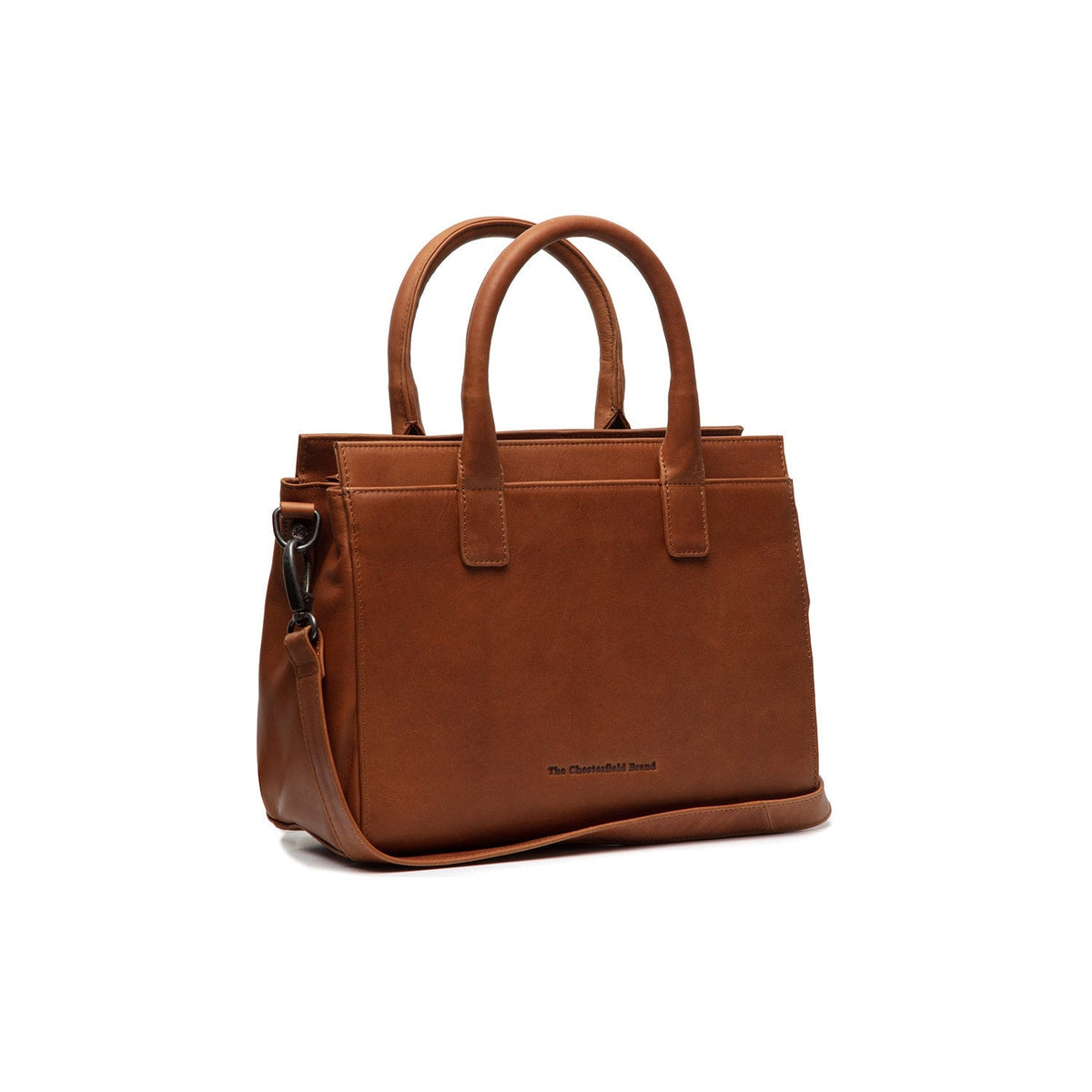 Styled Fit Perspective of Garda Full-Grain Leather Handbag para Mulher on Model - Natural Daylight Drape
