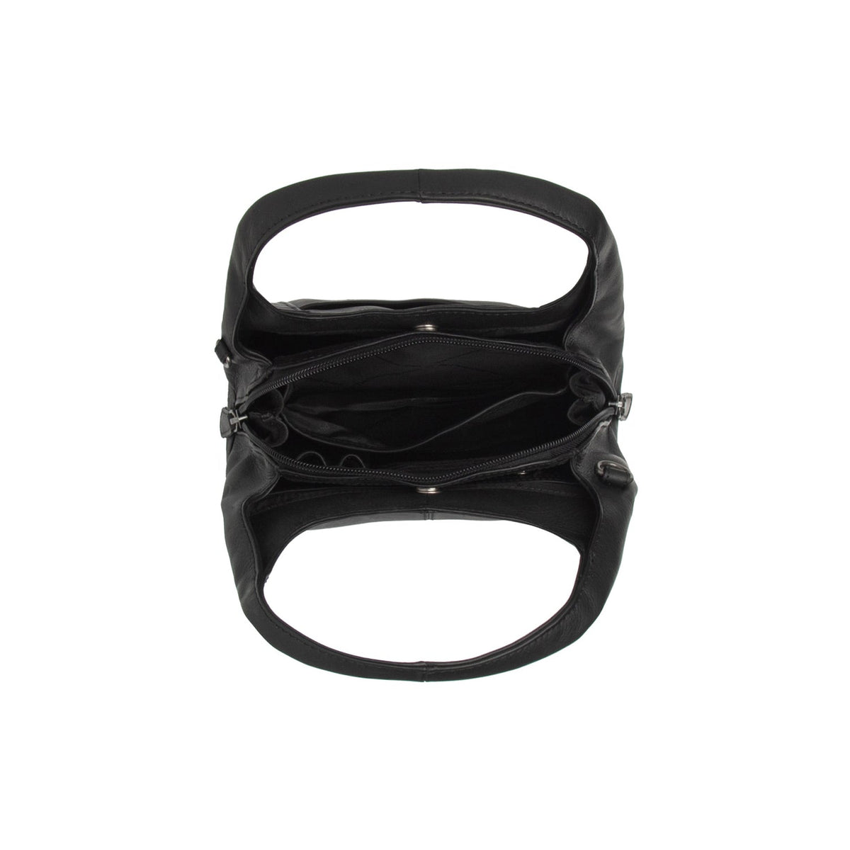 Close-Up Detail of Classic Collar &amp; Heavy-Duty Zipper Hardware on Lunera Full-Grain Leather Handbag para Mulher
