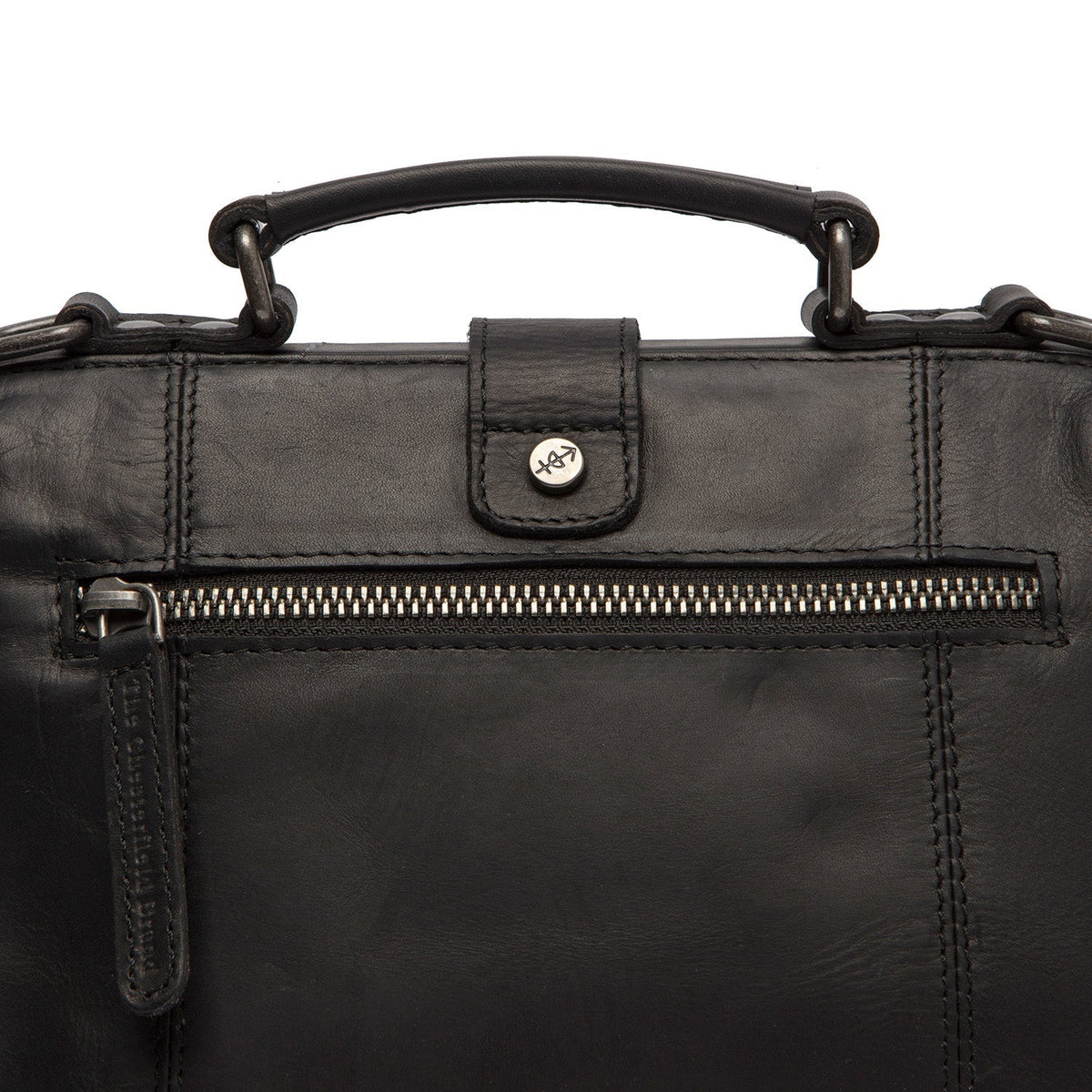 
Rachael Bolsa de mão em couro - Vista lateral mostrando o corte ergonómico de mangas