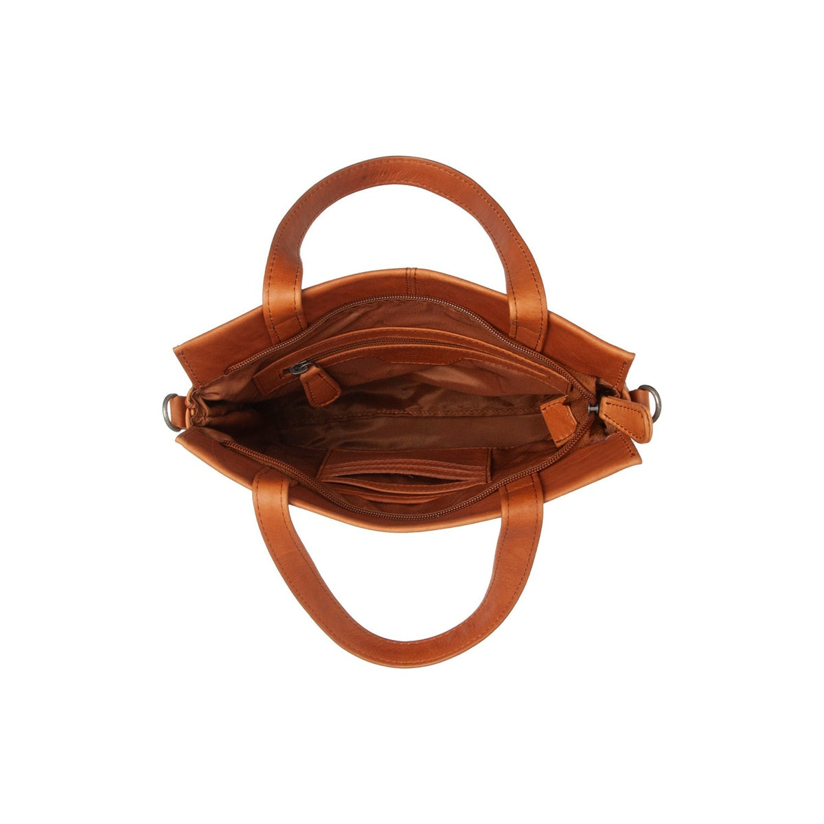 Close-Up Detail of Classic Collar &amp; Heavy-Duty Zipper Hardware on Rivington Full-Grain Leather Handbag para Mulher