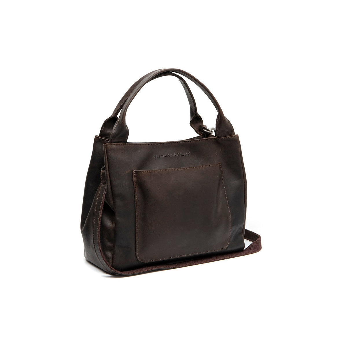 Styled Fit Perspective of Tenara Full-Grain Leather Handbag para Mulher on Model - Natural Daylight Drape