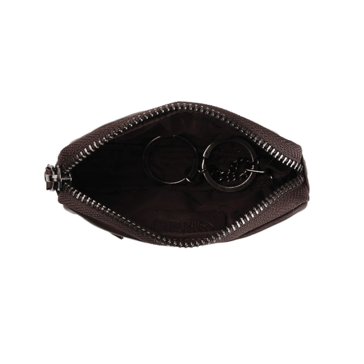 Tailored Rib Cuffs &amp; Hem Craftsmanship Construction Detail on Corey Full-Grain Leather Key Case para Mulher