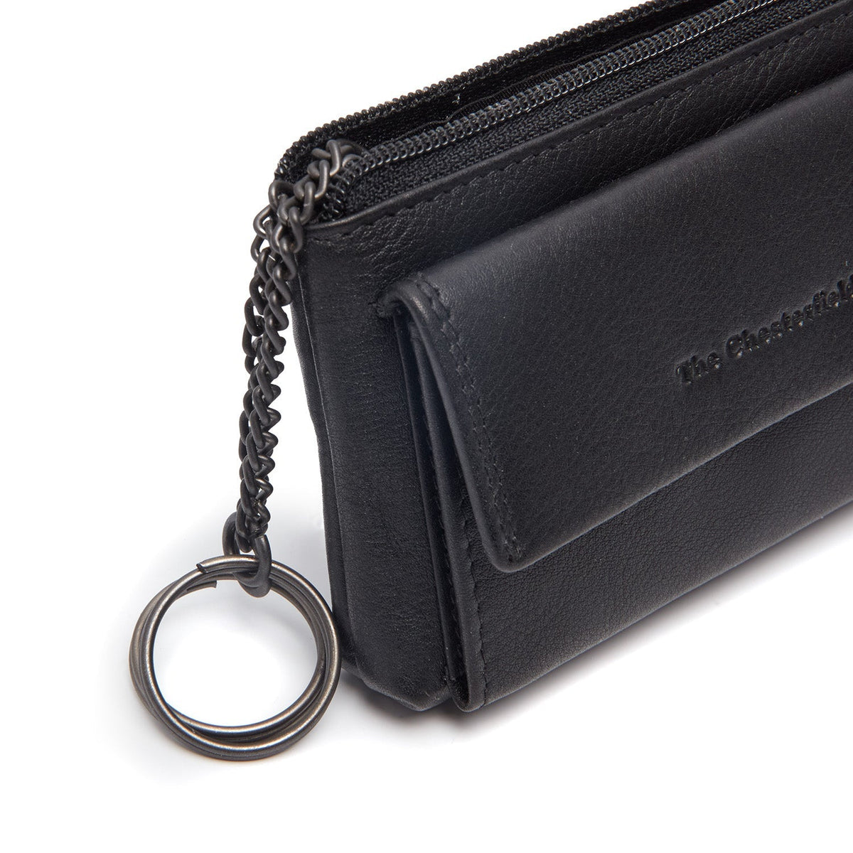 Close-Up Detail of Classic Collar &amp; Heavy-Duty Zipper Hardware on Torano Full-Grain Leather Key Case para Mulher
